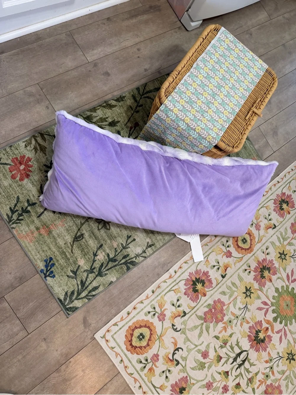 New Large Girl’s Tie Dye Furry Plush Body Pillow Purple White Pillow 16x36”